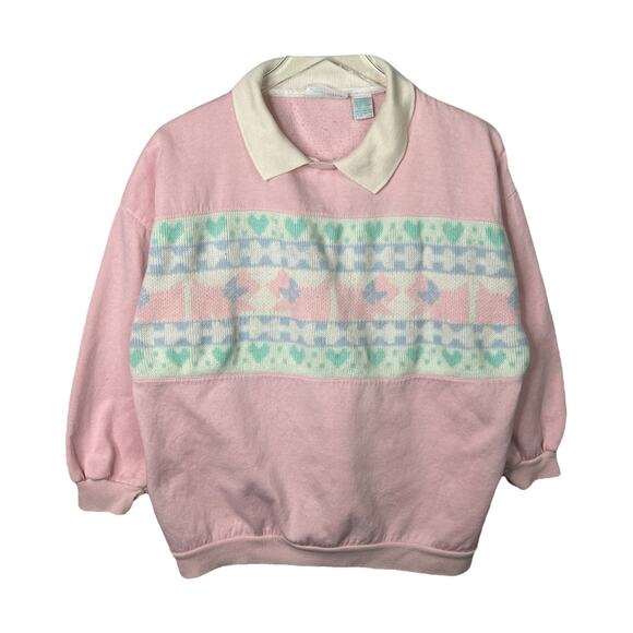 Vintage 80s Collared Crewneck Sweatshirt Lauren Brooke Dogs Kawaii Pastel XXL 1X - Picture 1 of 4
